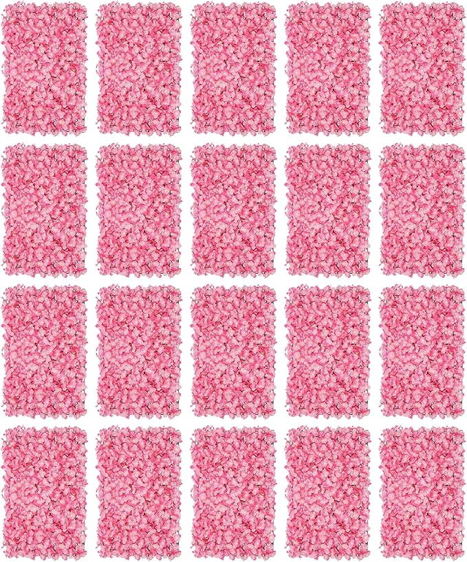 Flower Wall Panel Set, Artificial Wall Flower Backdrop,Artificial Flower Wall Mat Silk Rose Flower Panels,Hydrangea Rose Floral Panel for Party Wedding (20PCS Pink), LZ-290906