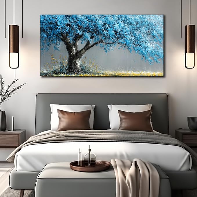 Blue Tree Wall Art for Office Blue Canvas Wall Art for Living Room Tree of Life Poster for Dining Room Size 24 x 48 Inch