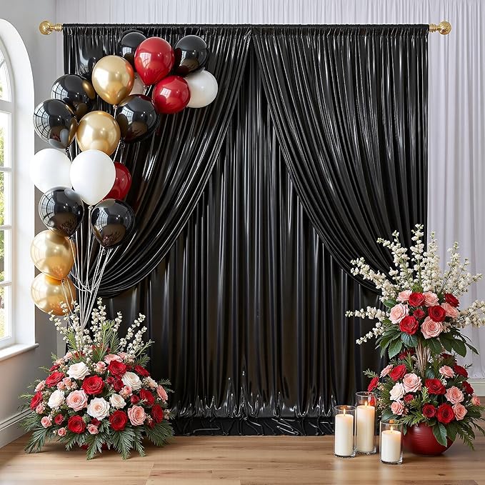 gogoparti 20x10FT Black Sequin Backdrop Curtain - 4 Panels of 5x10FT Wrinkle-Free Glitter Drapes for Photography, Birthdays, Weddings & Graduations