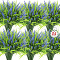 Ouddy Decor 24 Bundles Artificial Flowers for Outdoors, Fake Lavender Flowers Monkey Grass Faux Plastic Plants Shrubs UV Resistant for Porch Garden Window Box Office Home Decorations, Purple