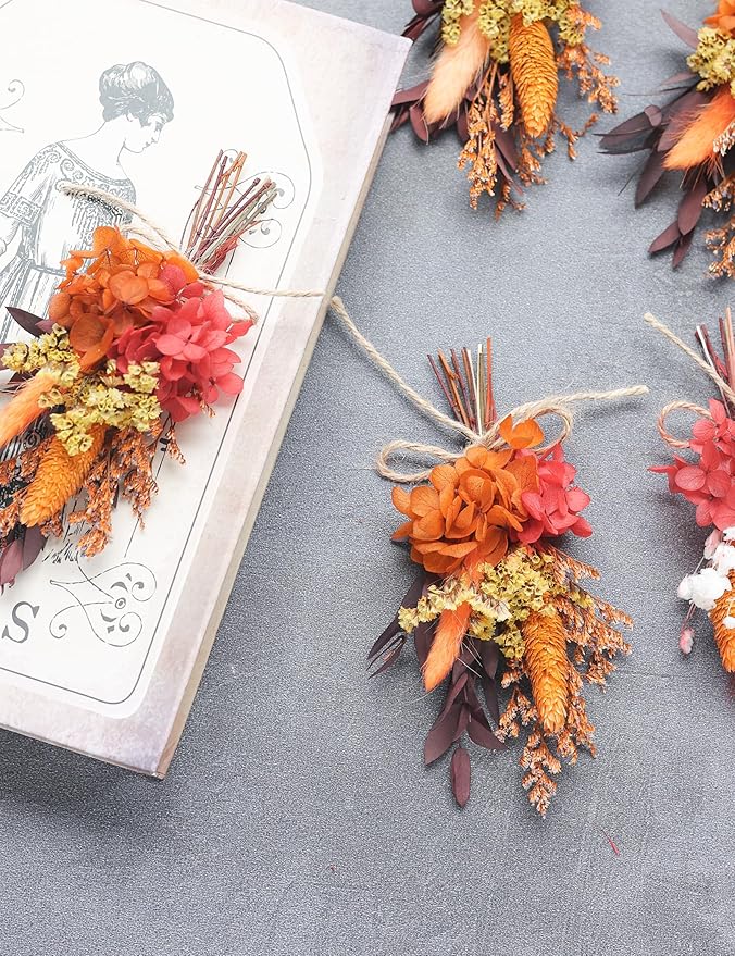 xin's convey Mini Dried Flower Bouquet Set (12 pcs), Birthday Party Decorations, Party Plate Decorations, Gift Bag Dried Flowers, Wax Sealed Dried Flowers. (Burgundy)