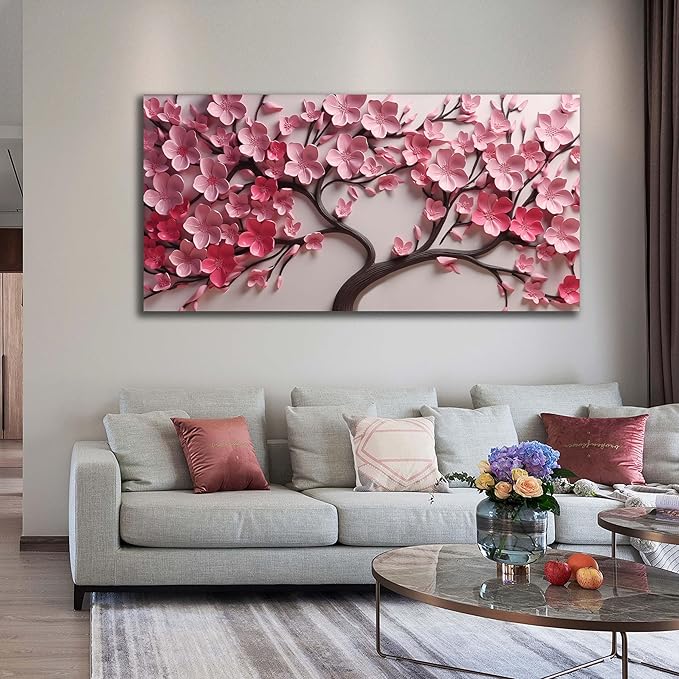 Tree Poster for Bedroom Pink Room Decor for Girl Flower Prints Wall Art for Dining Room Size 24 x 48 Inch