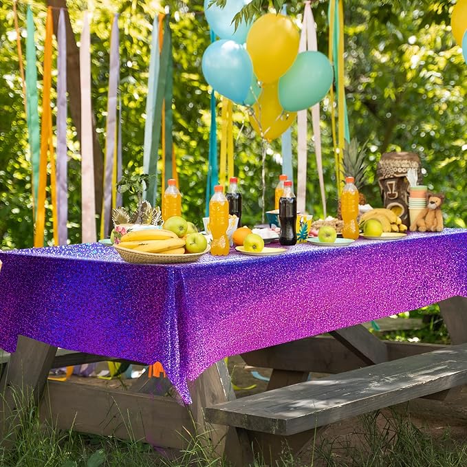 3 pcs Purple Holographic Laser Tablecloths Iridescence Shiny Table Covers 40" x 108" Foil Disposable Rectangle Table cloths for Halloween Bachelorette Birthday Party Wedding Anniversary Decor