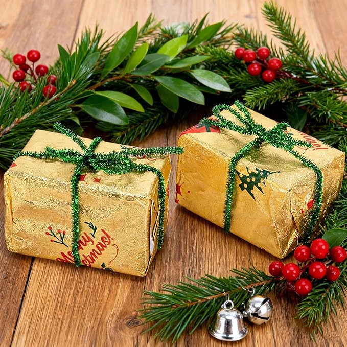 Adnee 2 Roll 10 Yard Floral Foil Plant Pot Covers, Matte Texture Christmas Plant Pot Foil with Patterns, Golden Floral Pot Wrapping Paper for Christmas Home Flower Pot DIY decor