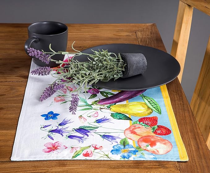 Maison d' Hermine Placemats Set of 4 100% Cotton Washable Cloth Place Mats, Reusable Table Mats for Kitchen Dining Decoration, Party, Restaurant Spring/Summer (Happy Florals - High Summer, 13" x 19")
