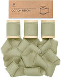 Vitalizart Sage Green Ribbon 1-1/2" x 15 Yd 100% Cotton Handmade Frayed Fringe Fabric Ribbons for Gift Wrapping Wedding Invites Bridal Shower Bouquets Christmas Decorations