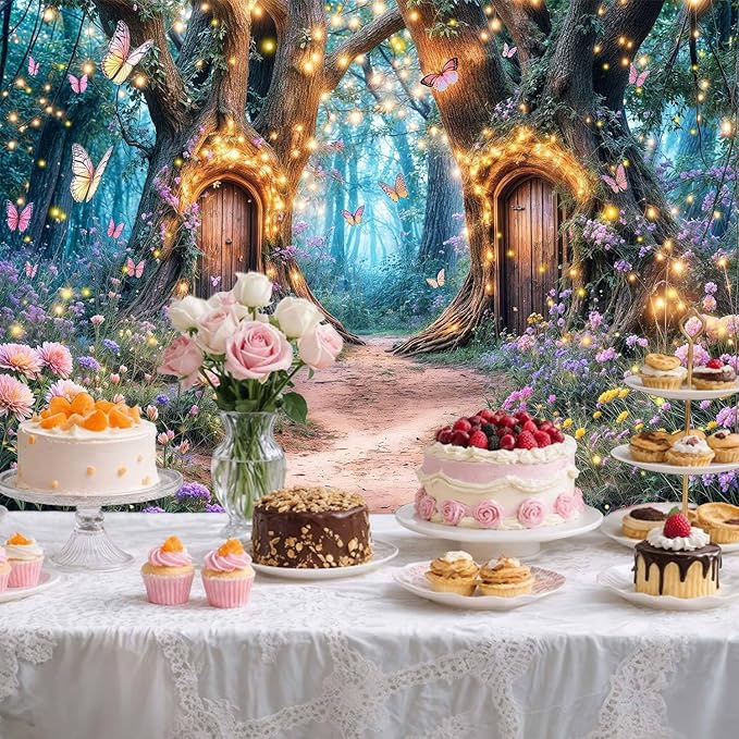 20X10ft Enchanted Forest Backdrop Fairy Enchanted Wonderland Garden Floral Butterfly Photography Background for Kids Girls Baby Shower Birthday Party Decoration Banner Cake Table Photo Booth Props