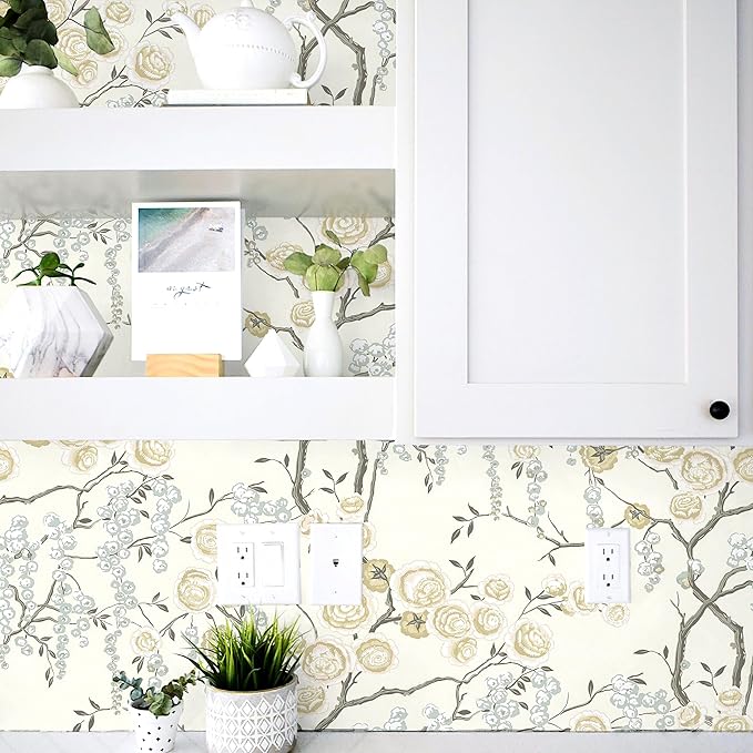 Orainege Peel and Stick Wallpaper Vintage Floral Contact Paper 17.7in ×196.8in Beige Floral Wallpaper Peel and Stick Removable Wall Paper for Bathroom Waterproof