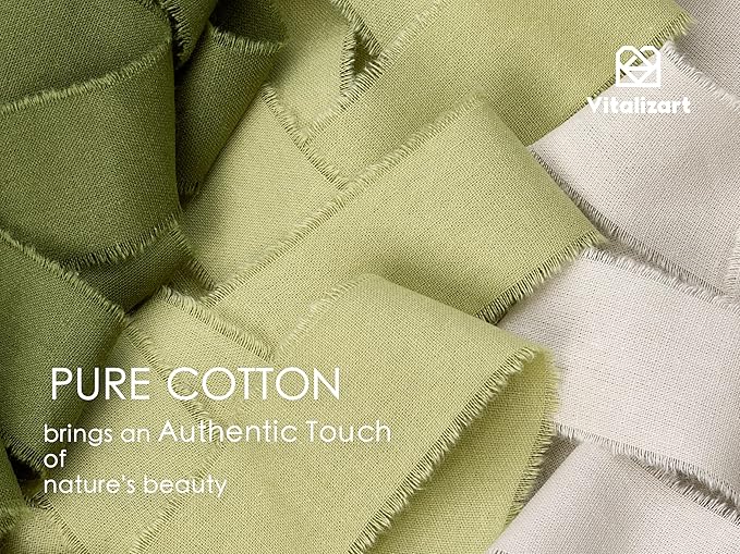 Vitalizart Sage Green Ribbon 1-1/2" x 15 Yd 100% Cotton Handmade Frayed Fringe Fabric Incanus Ribbons for Gift Wrapping Wedding Invites Bridal Shower Bouquets Christmas Decorations
