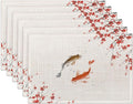 Japanese Cherry Blossom and Fish Placemats Set of 6 Place Mats for Kitchen Table Washable Farmhouse Linen Table Mats Dining Decoration 12x18 Inch