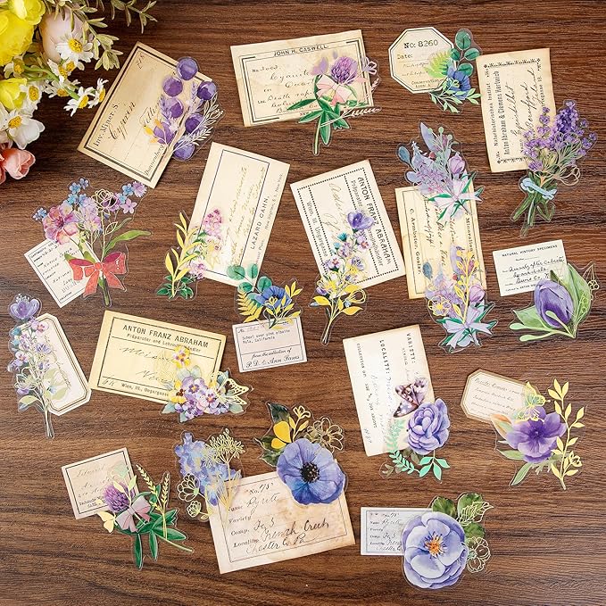 240Pcs Transparent Flower Stickers, Cute Vintage Floral Sticker for Kids, Clear Wildflower Stickers for Water Bottles, Scrapbooking, Card Making, Crafts, Laptop