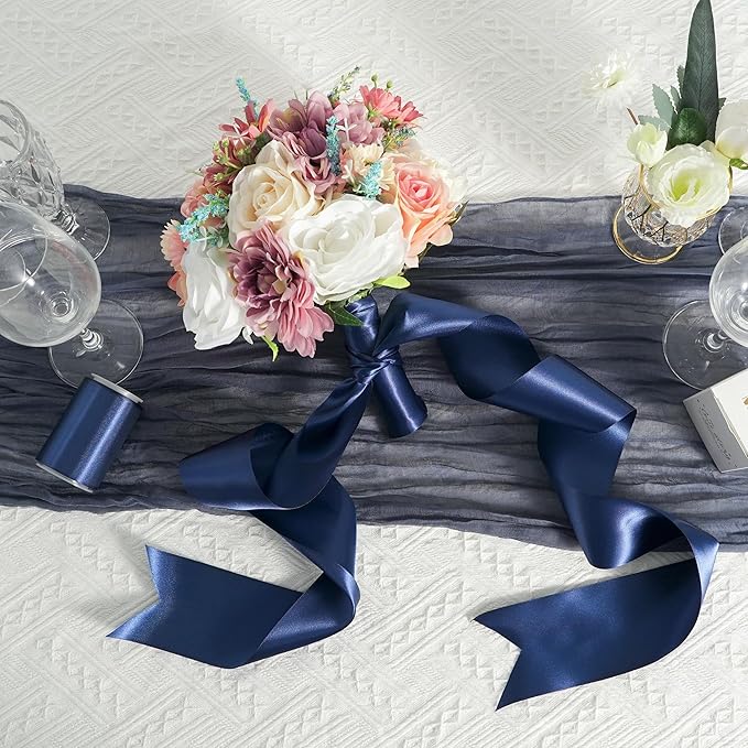 MEEDEE Navy Satin Ribbon Lux Double Faced Satin Ribbon 3 Inch Navy Blue Ribbons by 10 Yards Navy Blue Ribbons for Christmas Tree, Flower Bouquet, Weddings, Bow Making, Holiday Decorating