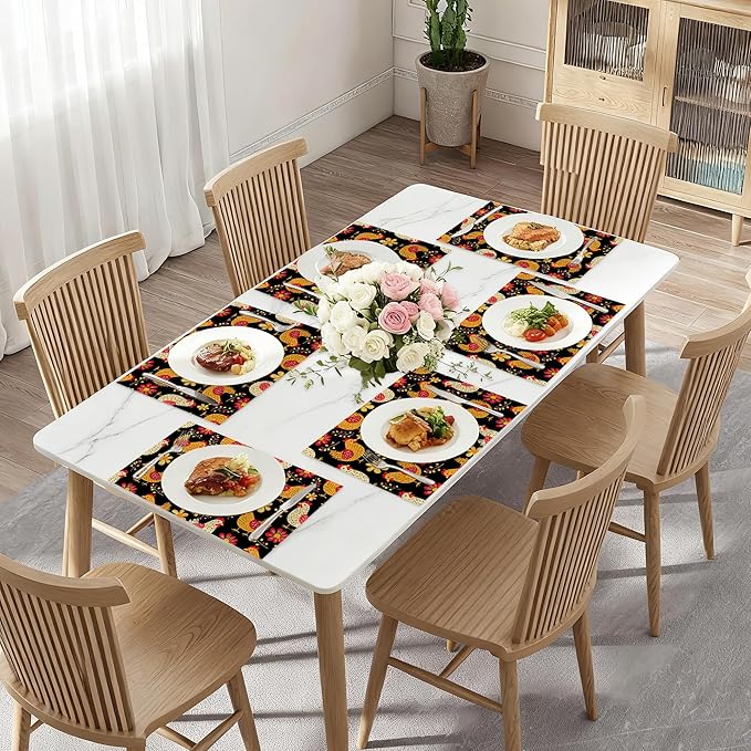Cute Roosters Placemat Set of 6,Flower Heat Resistant Linen Table Mats for Indoor Outdoor Home Kitchen Dining Room Table 12x18Inch