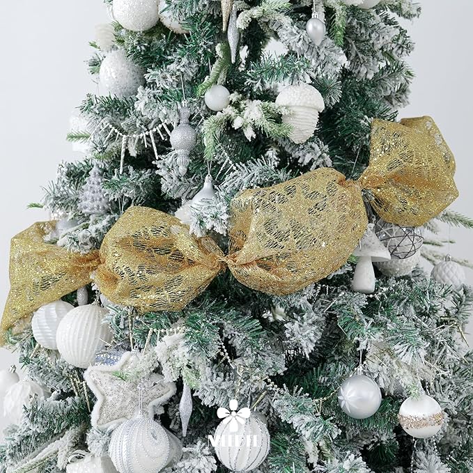 MEEDEE Gold Glitter Mesh Star Web Ribbon 10 Inch Wide by 10 Yards Roll Gold Mesh Fabric Ribbons Decorative Mesh Ribbon for Christmas Tree, Garland, Holiday Crafts, Wreaths, Bows, Home Decor