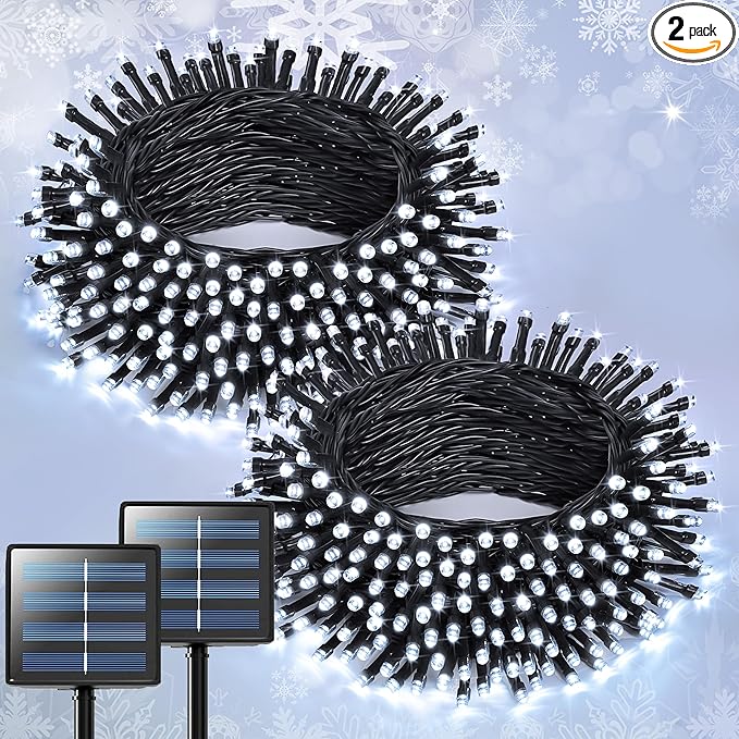 JMEXSUSS 2 Pack Solar String Lights Outdoor Waterproof, Total 400 LED 151FT Solar Christmas Lights Outdoor, 8 Modes White Solar Light for Outside Yard Patio Tree Garden Christmas Decorations