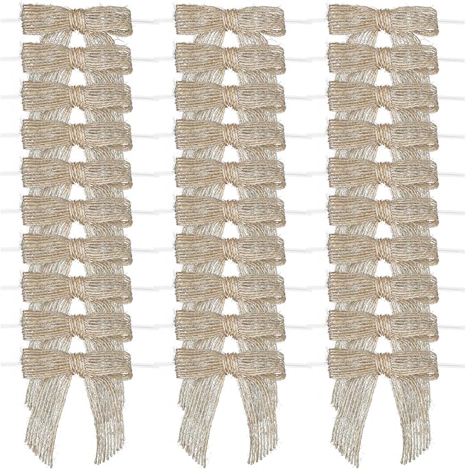 7Rainbows 30pcs Boutique 2.5" Burlap Ribbon Bows Craft Twist Tie Bows for Tying Up Packages Gift Wrapping Christmas Tree