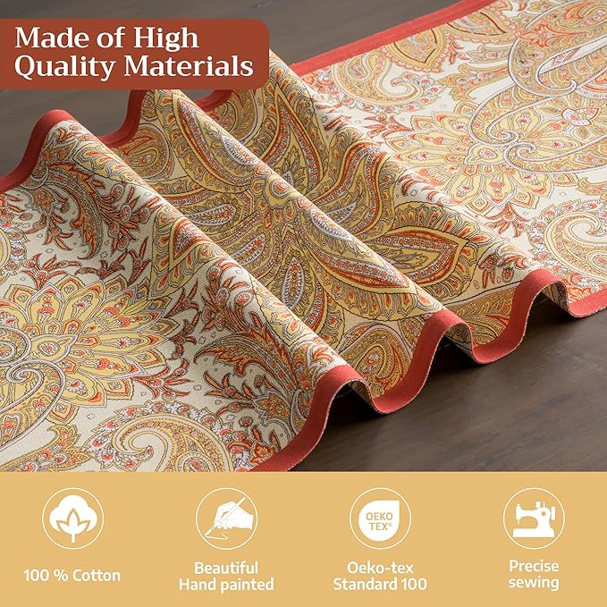 Maison d' Hermine Table Runner 100% Cotton Double Layer Table Runners 72 inches Long for Thanksgiving Christmas Decorations Home Kitchen Dining Party Wedding (Kashmir Paisley, 14.5" x 72")