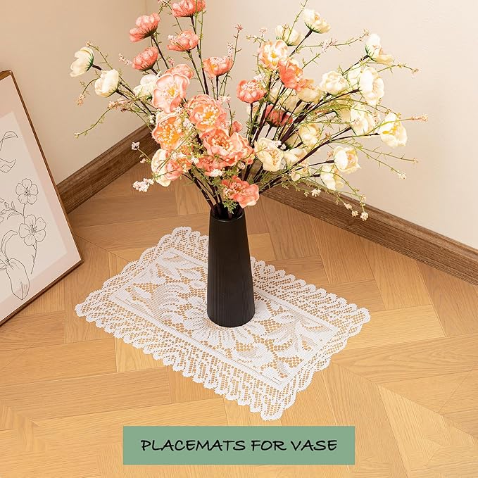 Jayla 4 Pcs Rectangle Lace Placemats for Tables Embroidered Lace Tablemats Vintage Crochet Floral Table Runner Vintage Wedding, Tea Party Decor,12x17 Inch
