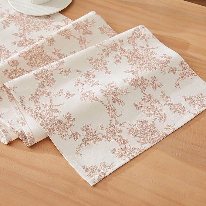 100% Cotton French Pastoral Table Runners, 13x72 Inch Taupe Farmhouse Table Runners 72 Inches Long, Vintage Flowers Print Home Decors