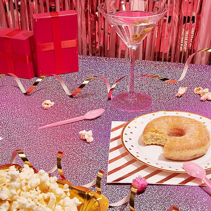 Pink Holographic Laser Tablecloths Hot Pink Shiny Table Covers 40" x 108" Foil Disposable Rectangle Table cloths for Girl Birthday Party Wedding Anniversary Bachelorette Baby Shower Decor