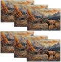 Farmhouse Deer Placemats Set of 6, Country Natural Place Mats, Rustic Forest Lodge Elk Wildlife Dining Table Mats, Washable Placemats for Kitchen Dining Room 18L'' × 12W''