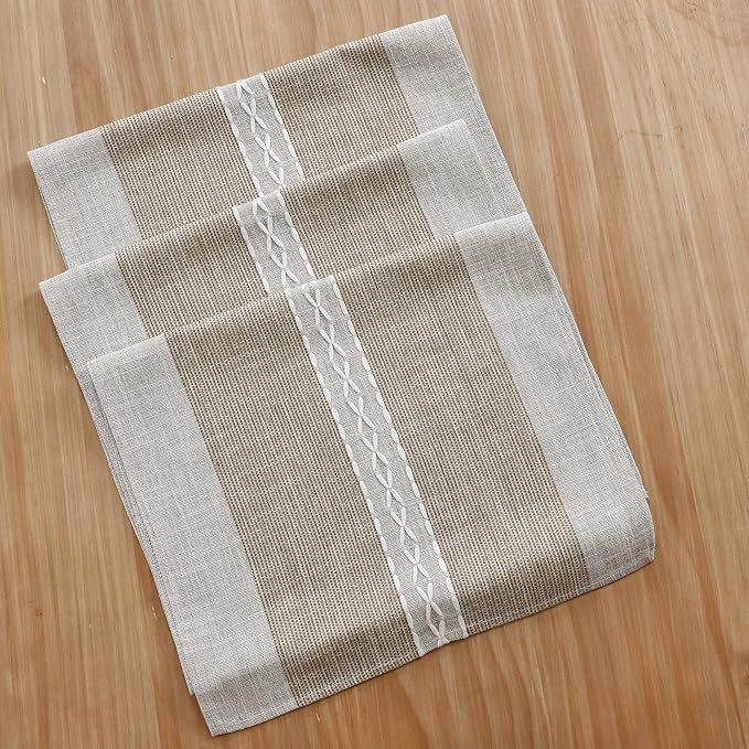 Farmhouse Braided Striped Table Runner Rustic Embroidery Coffee Table Runners for Decorations Weddings Holiday Brown 13x72inch