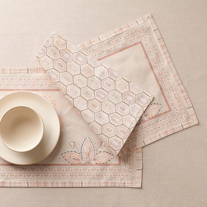 Maison d' Hermine Placemats 100% Combed Cotton Premium Set of 4 Dinner Placemat, Decorative Washable Cloth Placemat, Dining, Buffet Parties & Camping - Society Florals (13"x19")