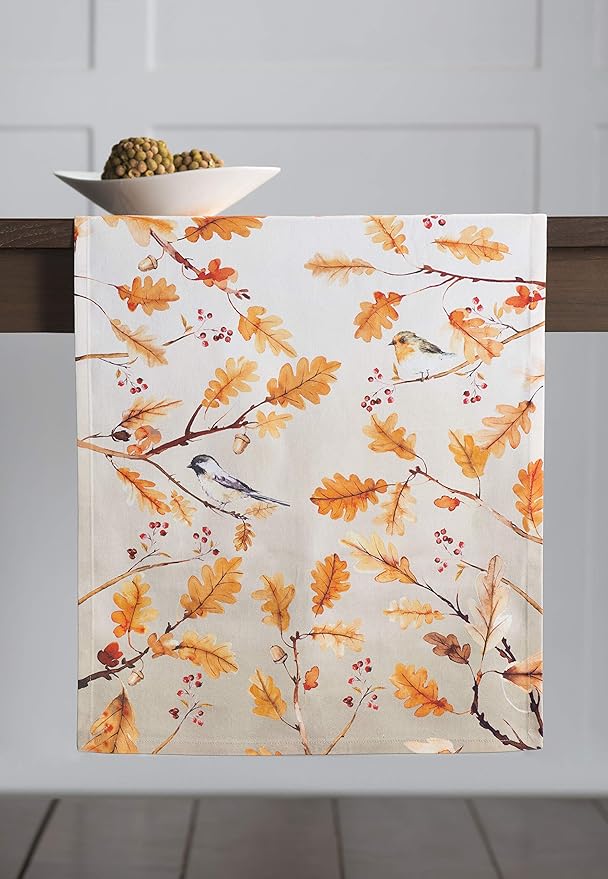 Maison d' Hermine Table Runner 100% Cotton Single Layer Table Runners 72 inches Long for Thanksgiving Christmas Decorations Home Kitchen Dining Party Wedding (Oak Leaves, 14.5" x 72")