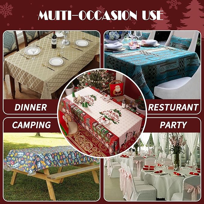 Christmas Rectangle Table Cloth,100% Waterproof Tablecloth,Christmas Decorations for Home, Vinyl Tablecloth Plastic Table Cover for Party，Picnic,Dining,Outdoor 54" x 102",Christmas Trees
