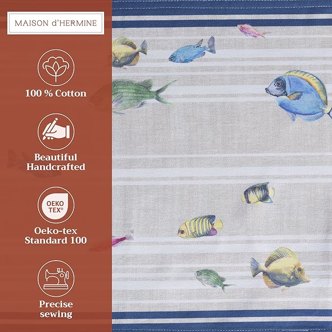 Maison d' Hermine Placemats Set of 4 100% Cotton Washable Cloth Place Mats, Reusable Table Mats for Kitchen Dining Decoration, Party, Wedding, Restaurant Spring/Summer (Poisson, 13" x 19")