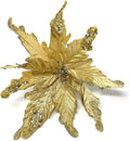 allgala 6-PK Glitter and Sequin Decorated Fabric Poinsettia Artificial Christmas Flower with Clips-Gold-XF93301