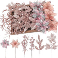 60 Pcs Christmas Glitter Branches 6 Styles Artificial Christmas Picks Berries Stems Poinsettia Flowers Pine Needles Floral Twig Spray for Xmas Tree Ornaments DIY Wreath Garland(Rose Gold)