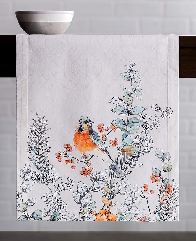Maison d' Hermine Table Runner 100% Cotton Single Layer Table Runners 36 inches Long for Thanksgiving Christmas Decorations Home Kitchen Dining Party Wedding (Whitish Shabby Chique, 14.5" x 36")