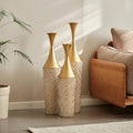 Floor Vases Decorative Tall, Set of 3 Flower Arrangement Stand for Living Room, Bedroom, Room Empty Corner Metal Gold Flower Vase Champgne & White
