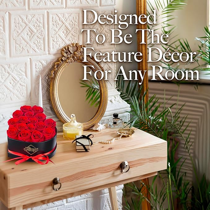 GLAMOUR BOUTIQUE 16 Flower Forever Heart Shape Box - Preserved Roses Gift for Her, Preserved Flowers, Red
