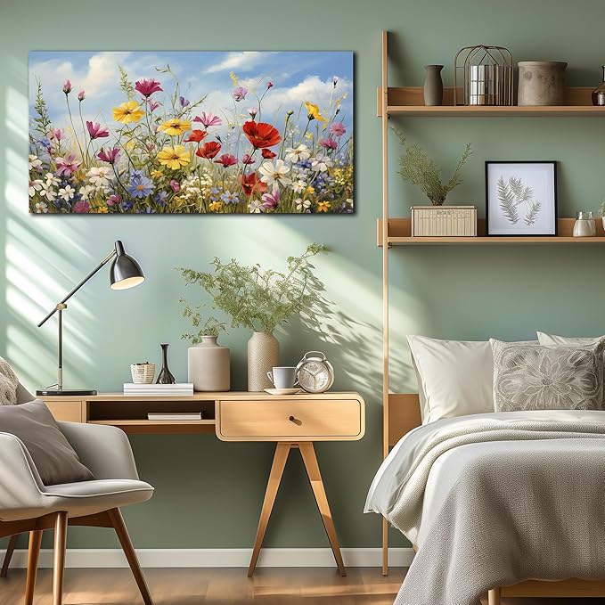 Flower Wall Art for Bedroom Teen Girl Colorful Artwork for Wall Floral Wall Decor for Living Room Ready to Hang 20 x 40 Inch