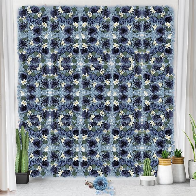 Pack of 12 Artificial Silk Flower Panels, Faux Floral Wall Background for Wedding Party Engagement Bridal Shower Arrangement Home Decorations - Dusty Blue