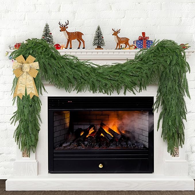 Palonu 2 Pcs 5Ft Artificial Norfolk Garland, Faux Christmas Greenery Touched Like Real Needles Pine, Decoration for Table Mantle Wall Porch Fireplace Indoor Outdoor Winter Holiday Décor