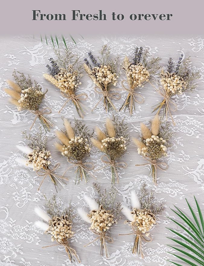 xin's convey Mini Flower Bouquet Set (12pcs), Cake Bouquet, Dried Flower Decoration, Shooting Prop, Envelope Decoration Dried Flower(Primary Colour)