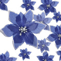 WILLBOND 24 Pcs 3 Size Poinsettia Flower Artificial Christmas Decor Glitter Poinsettia Christmas Ornaments Faux Flowers for Xmas Tree Outdoor(4/6/7.9 Inches,Navy Blue)