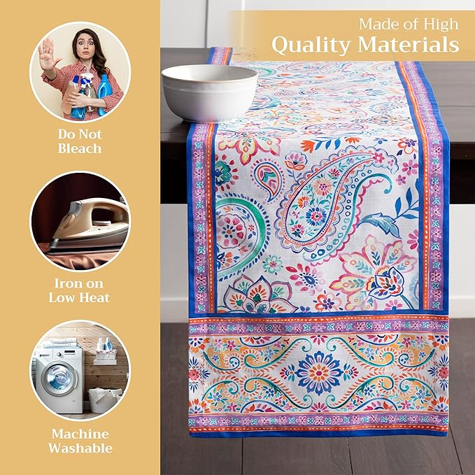 Maison d' Hermine Table Runner 100% Cotton Single Layer Table Runners 108 inches Long Decorative for Home Kitchen Dining Party Wedding Bridal Shower Spring Summer (Indian Floral, 14.50" x 108")