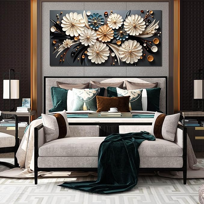 Large Wall Art for Living Room Bedroom Home Office Gold Flower Pictures Wall Art Modern Floral Artwork Framed Wall Decor Canvas Prints 29x59 In