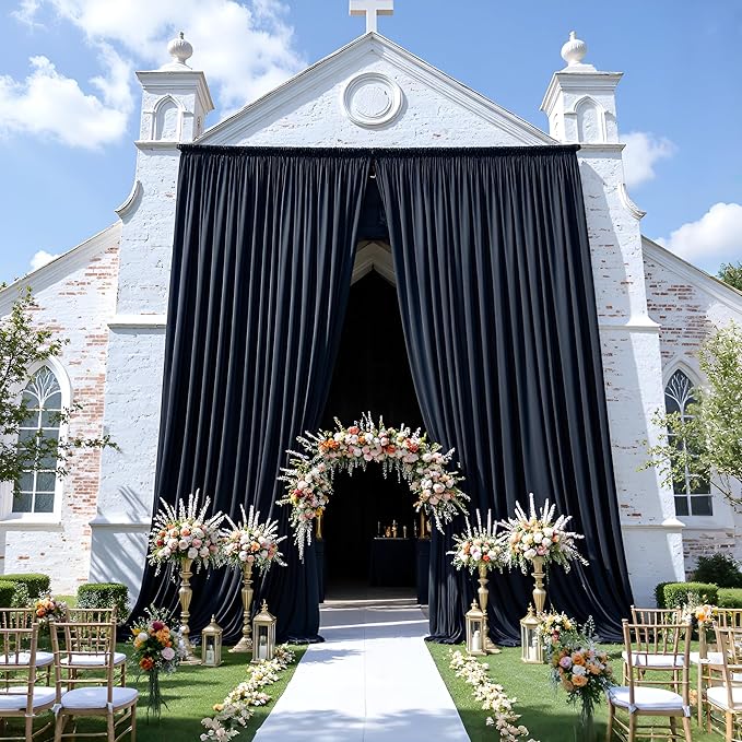 gogoparti 30x15 ft Black Backdrop Curtain for Weddings & Parties - 6-Panel Wrinkle-Free Polyester Drape, 15 FT Long for Birthday, Baby Shower, Halloween Photography Background