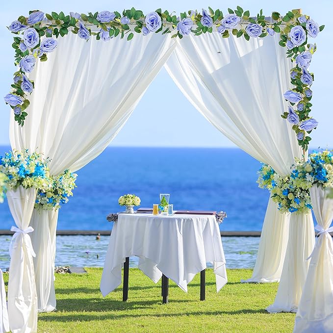 TELDRASSIL 4Pcs(26 FT) Artificial Rose Vine Fake Flower Garland Fake Silk Rose Hanging Vine for Wedding Party Background Arch Garden Background Decoration (Blue)