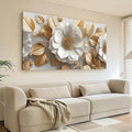 Tarfupth Floral Canvas Wall Art for Living Room Gold and White Flowers Large Botanical Artwork for Bedroom Office Home Decor Canvas Prints 24"x48"