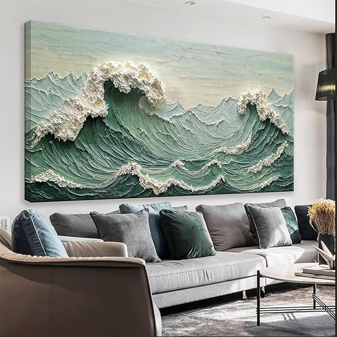 Sea Wave Abstract Green Wall Art For Living Room Artwork Canvas Art Wall Decor Painting Abstract Wall Decor Print Picture For Bedroom Office Hotel Home Wall Decoration 24 X 48 Inch