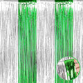 4 Pack Foil Fringe Curtain Backdrop, 3.28Ft x 8.2Ft Metallic Tinsel Foil Fringe Streamers Curtain for Photo Booth, Wedding, Mardi Gras Birthday Carnival St Patrick Day Party Decoration (Silver Green)