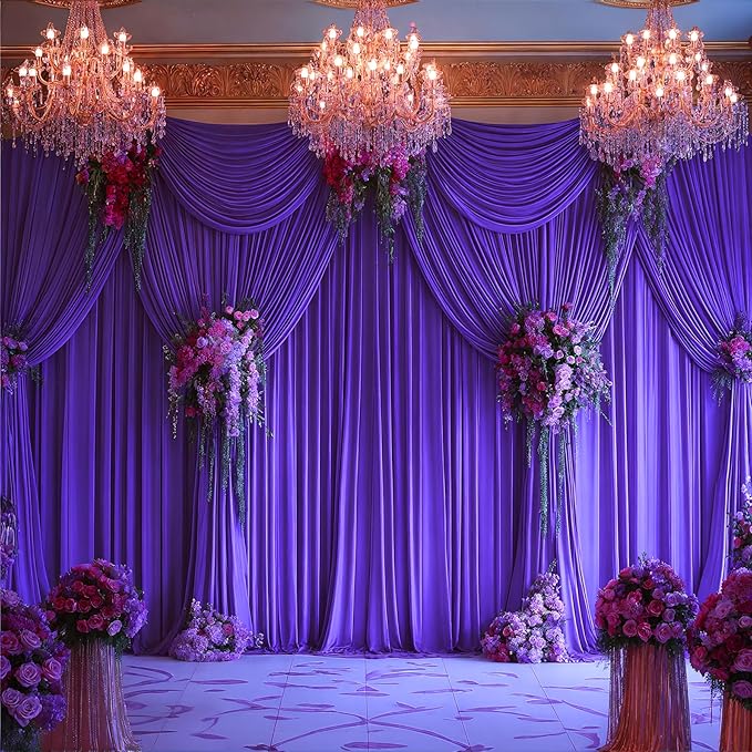 Purple Backdrop Curtains - 8 Panel Wrinkle-Free Polyester Photography Drapes for Baby Shower & Birthday Party - 32 x 10FT