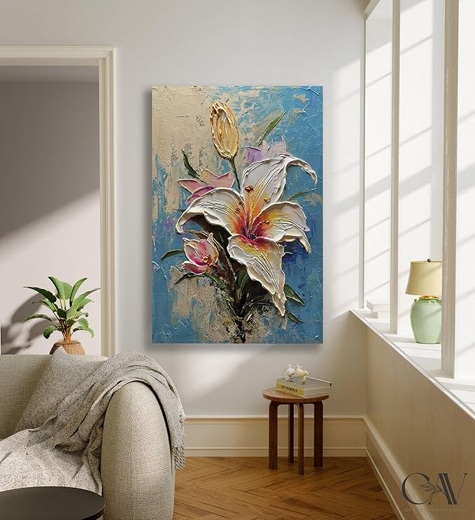 moshinart 24 x 36in Hand-Painted Oil Painting 3D Texture Black White Grey Modern Minimalist Black Abstract Wall Art, Home Office Wall Decoration Lily