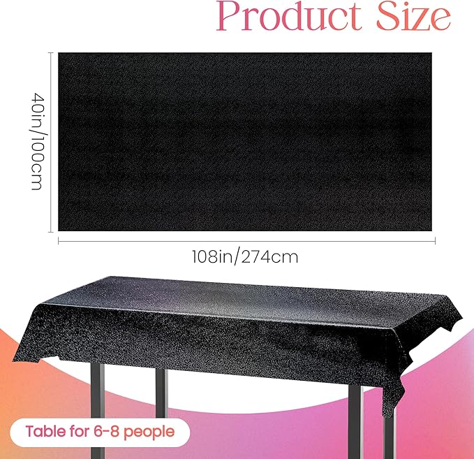 6 Pcs Black Holographic Laser Tablecloths Iridescence Shiny Table Covers 40" x 108" Foil Rectangle Table cloths for Halloween Baby Shower Undersea Ocean Birthday Party Winner Wedding Party Décor